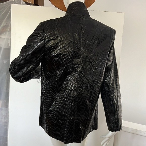 Python Snakeskin Sz 6-8 Custom Made Blazer Jacket Padded Shoulders Patch Pockets - Picture 10 of 11